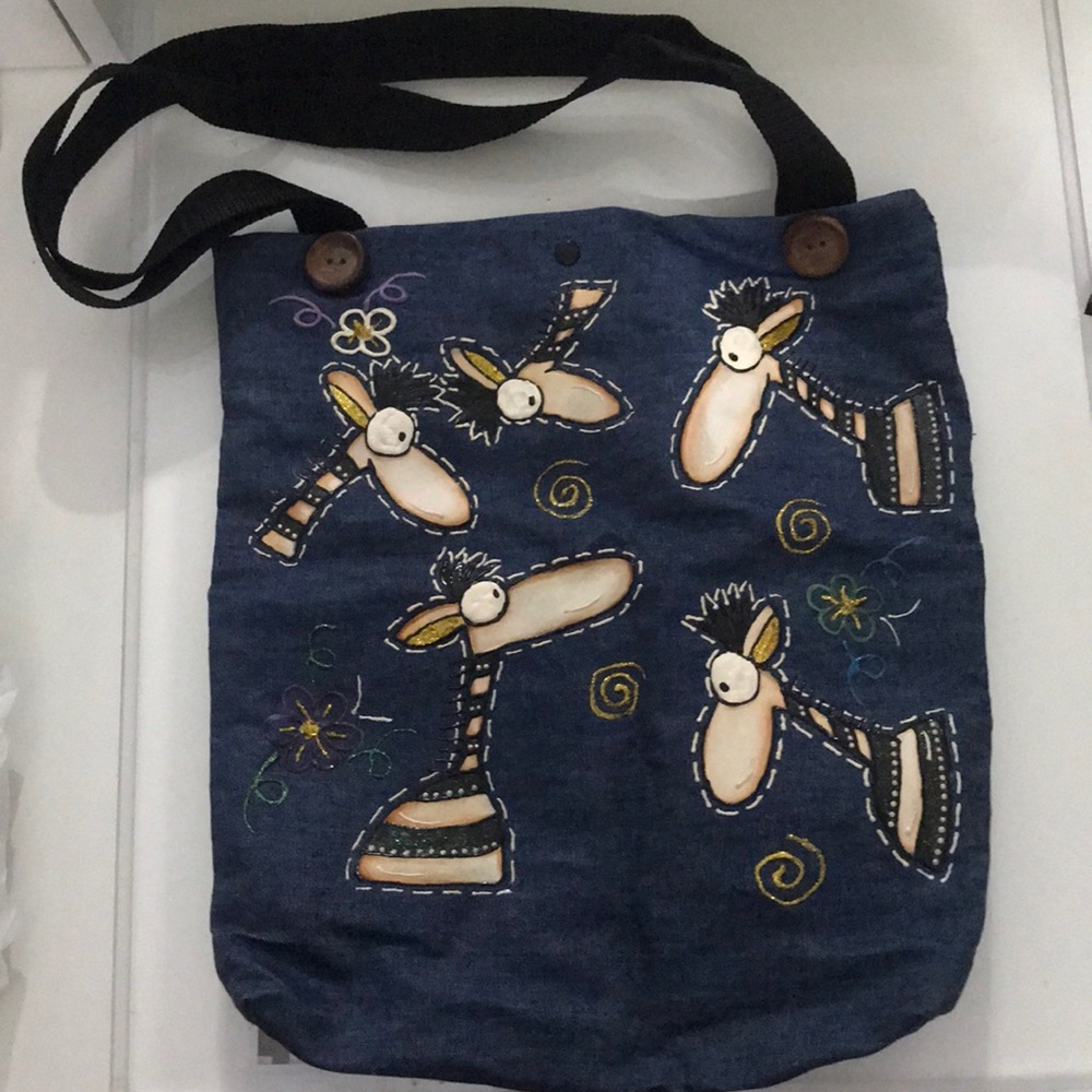Hand painted giraffe tote bag